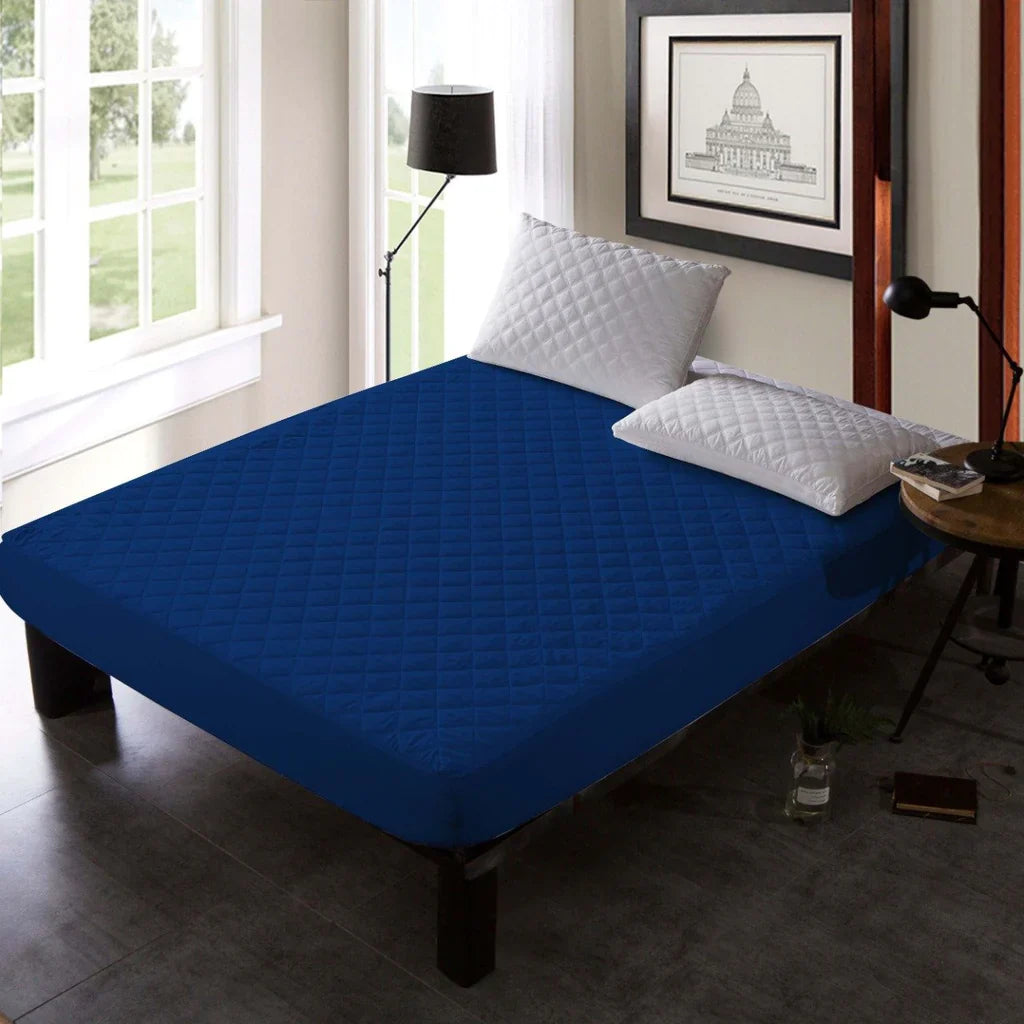 Cotton Quilted Waterproof Mattress Cover | Navy Blue Color | for Kids Adults, Washable Hypoallergenic Mattresses cover Fit Up To 6-12 inch Deep Pocket Queen & King Size