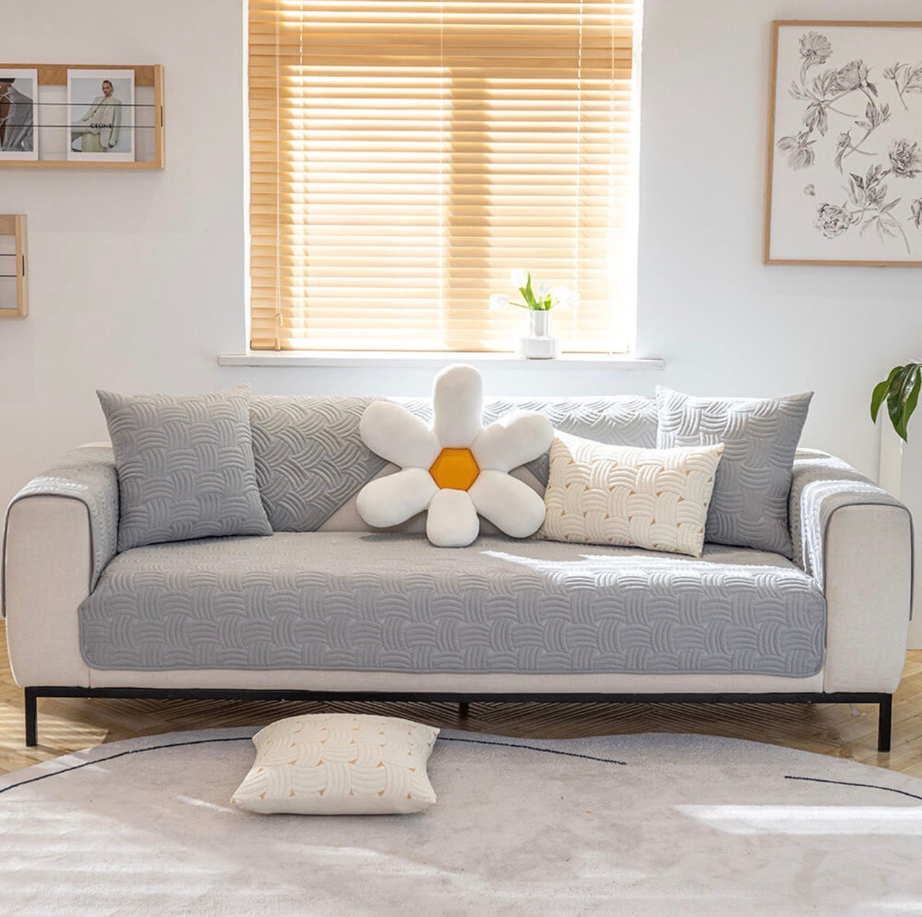 Modern Wave Quilted Sofa Protector