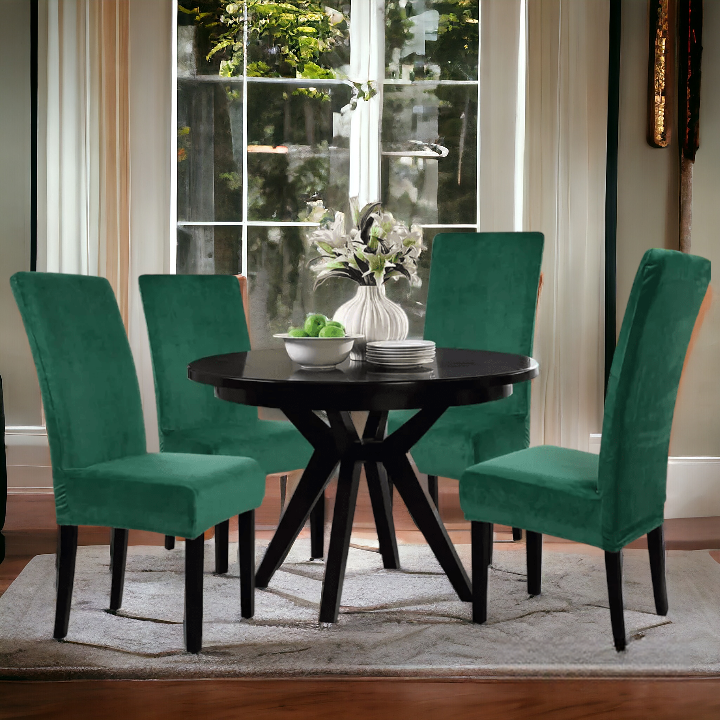 Micro Mesh Fitted Dining Chair Cover | Green Color | For Weddings, Dining Rooms, Offices, Banquets, And Home Decor