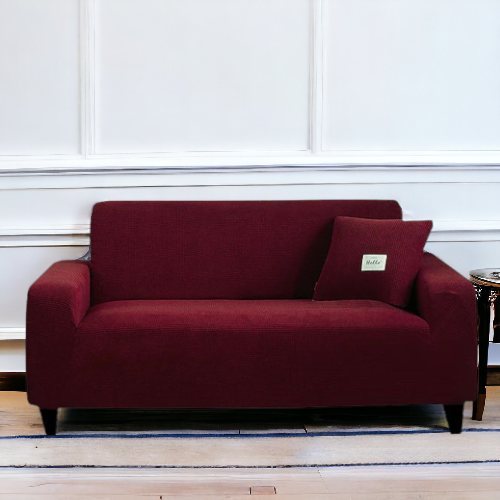 Micro Mesh Fitted Sofa Cover | Maroon Color - Elastic Fitting Cover All side of Sofa with Perfect Fitting