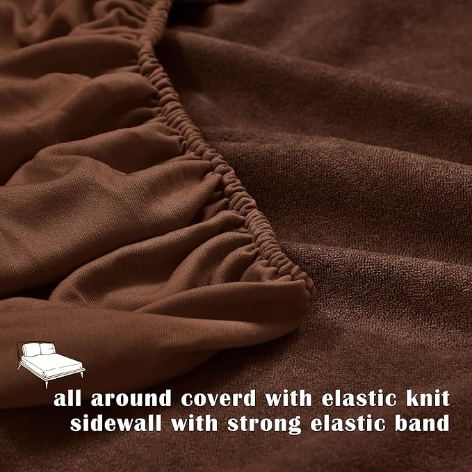 Terry Cotton Ultra Soft Waterproof Mattress Protector | Brown Color | for Kids Adults | Washable Hypoallergenic Mattresses Cover Fit Up To 6-12 inch Deep Pocket Queen & King Size