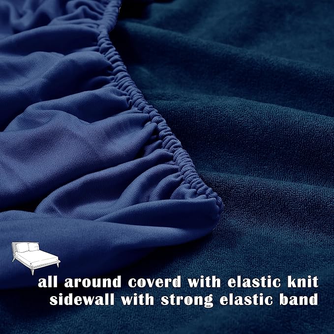 Terry Cotton Ultra Soft Waterproof Mattress Protector | Navy Blue Color | for Kids Adults | Washable Hypoallergenic Mattresses Cover Fit Up To 6-12 inch Deep Pocket Queen & King Size