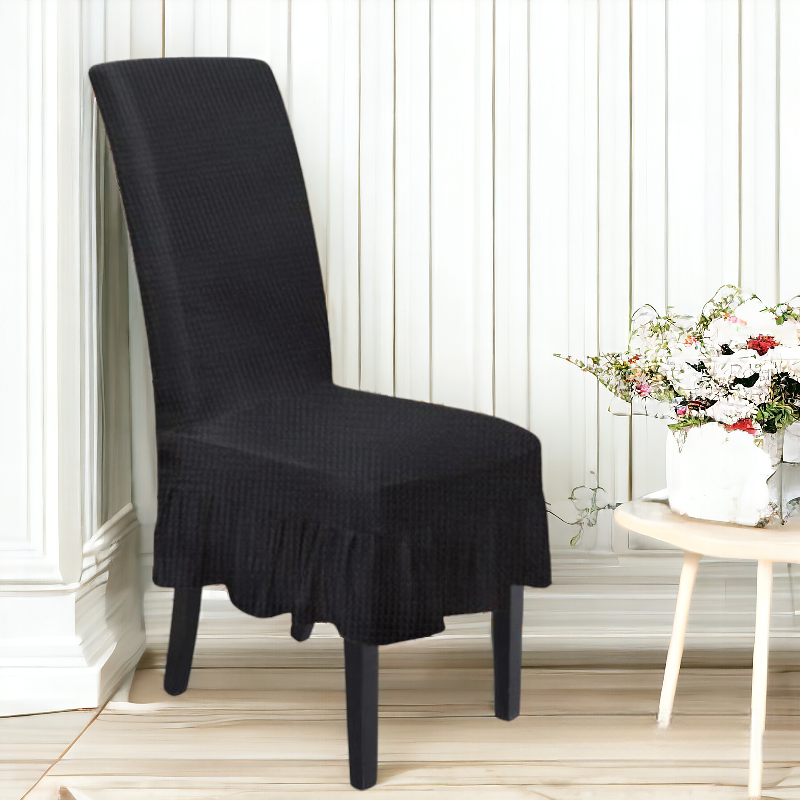 Turkish Frill Style Dining Chair Cover | Black Color