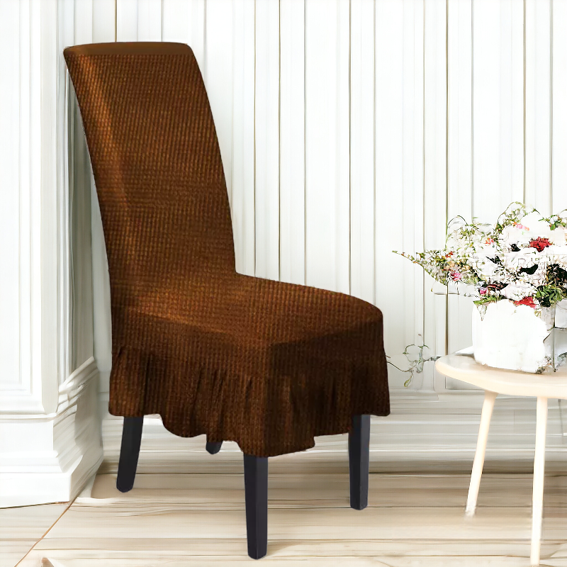 Turkish Frill Style Dining Chair Cover | Brown Color