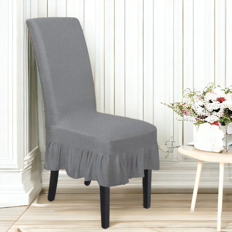 Turkish Frill Style Dining Chair Cover | Grey Color