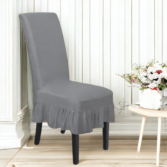 Turkish Frill Style Dining Chair Cover | Grey Color