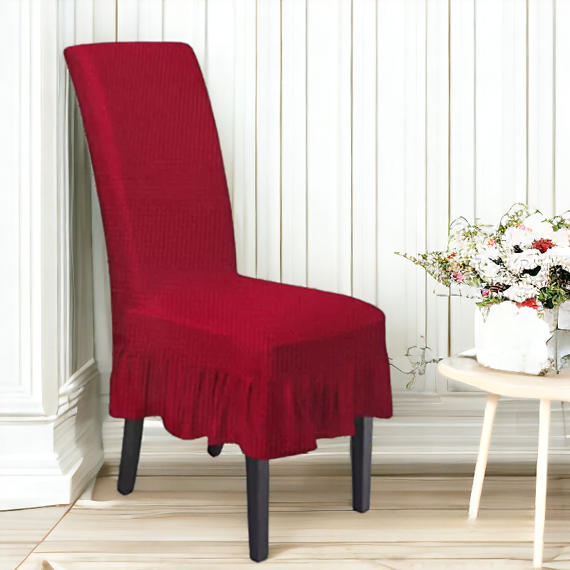 Turkish Frill Style Dining Chair Cover | Maroon Color