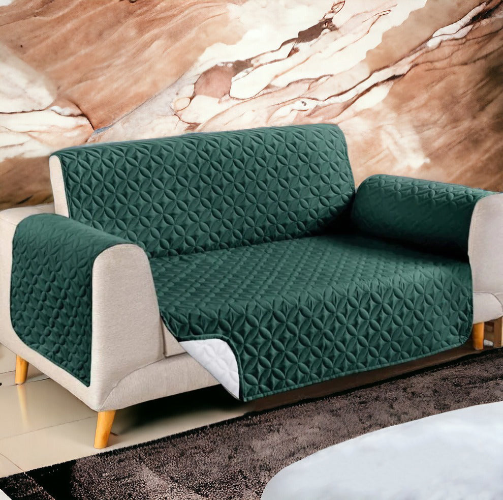 Ultrasonic Cotton Quilted Sofa Runner | Green Color | safeguard your sofa from stains, spills, pet hair, and general wear and tear