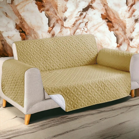 Ultrasonic Cotton Quilted Sofa Runner | Skin Golden Color | safeguard your sofa from stains, spills, pet hair, and general wear and tear