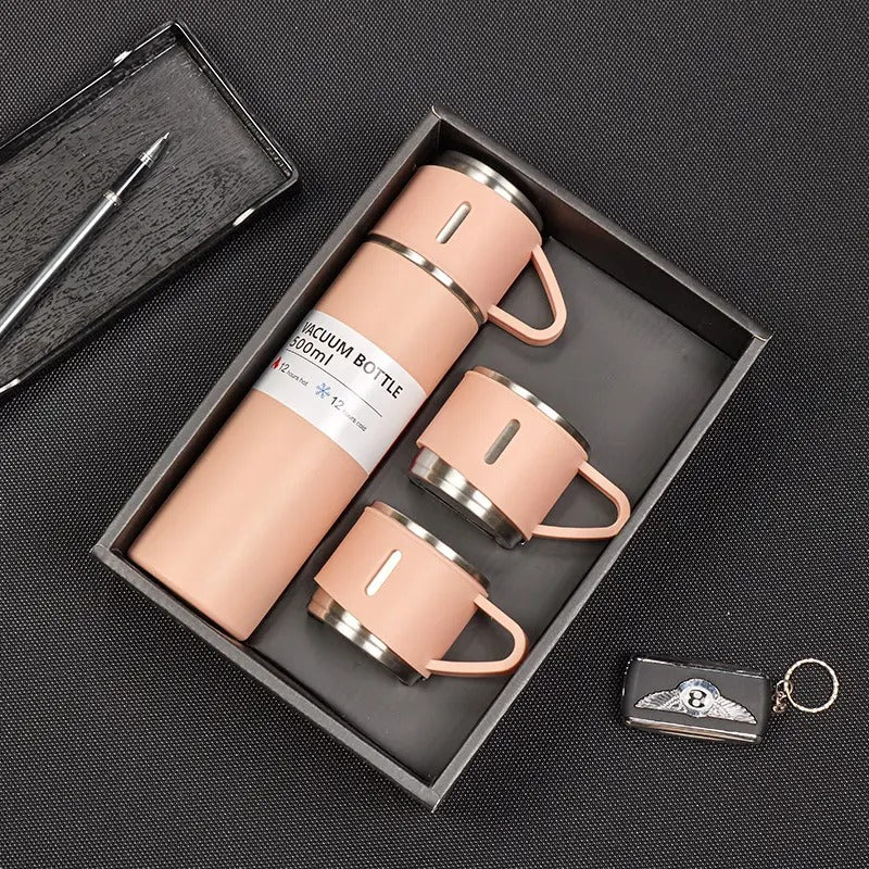 Thingo Vaccum Flask Set Bottle Stainless (Hot & Cold) With 3 Cups – THINGO