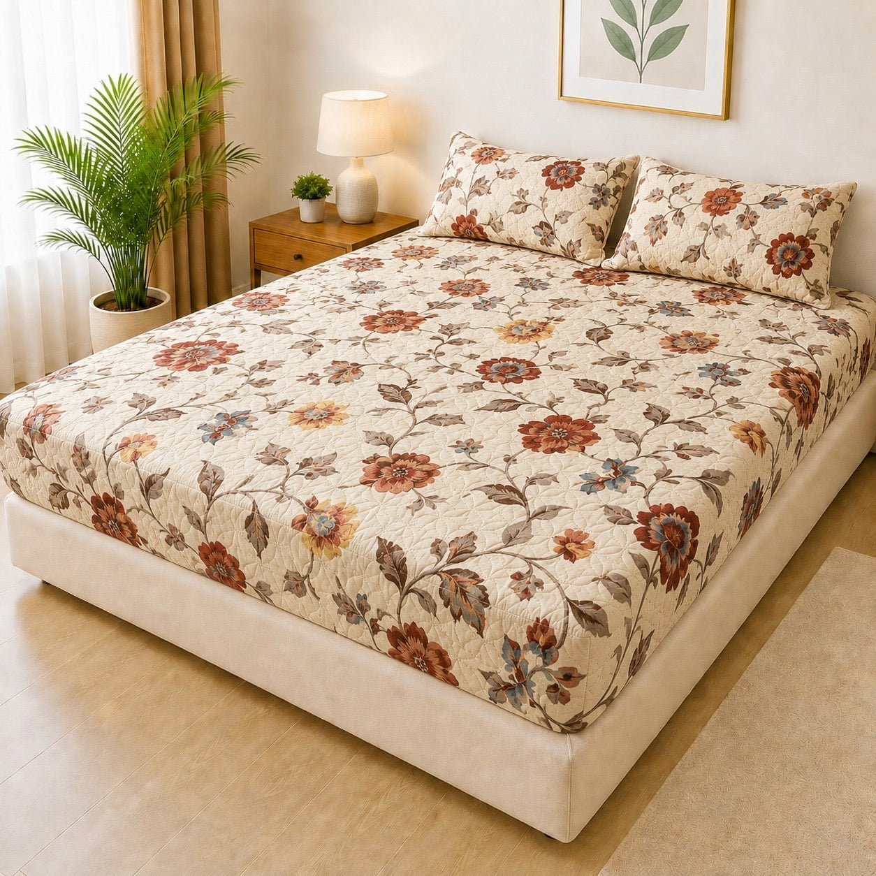 Printed 3 Piece's Quilted Bedsheets Set (100% Waterproof) New Arrivals! Luxury Bedsheet tm-0013