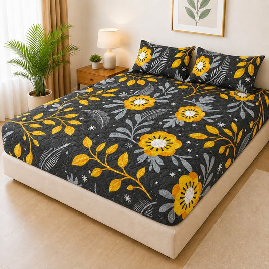 Printed 3 Piece's Quilted Bedsheets Set (100% Waterproof) New Arrivals! Luxury Bedsheet tm-0017
