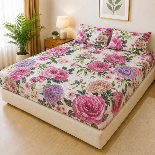 Printed 3 Piece's Quilted Bedsheets Set ( 1 Printed Fitted Sheet 2 Printed Pillow) New Arrivals! Luxury Bedsheet tm-0001
