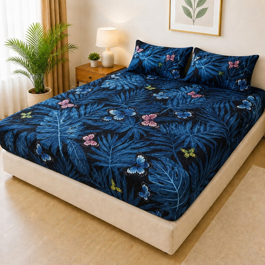 Printed 3 Piece's Quilted Bedsheets Set ( 1 Printed Fitted Sheet 2 Printed Pillow) New Arrivals! Luxury Bedsheet tm-0004