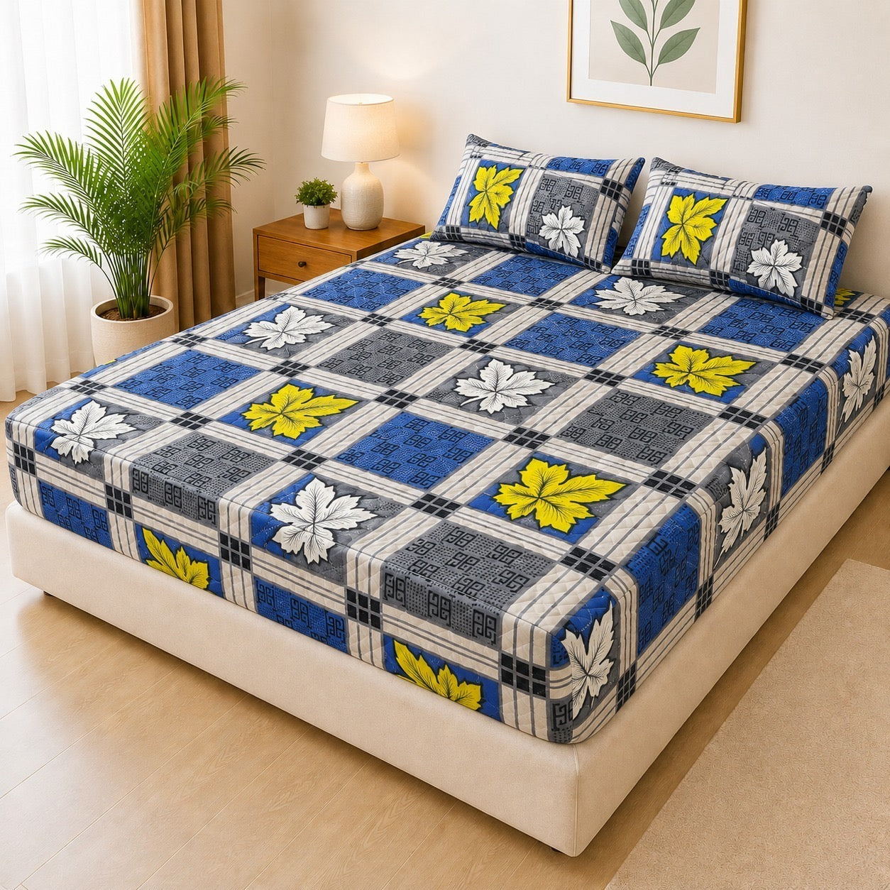 Printed 3 Piece's Quilted Bedsheets Set (100% Waterproof) New Arrivals! Luxury Bedsheet tm-0018