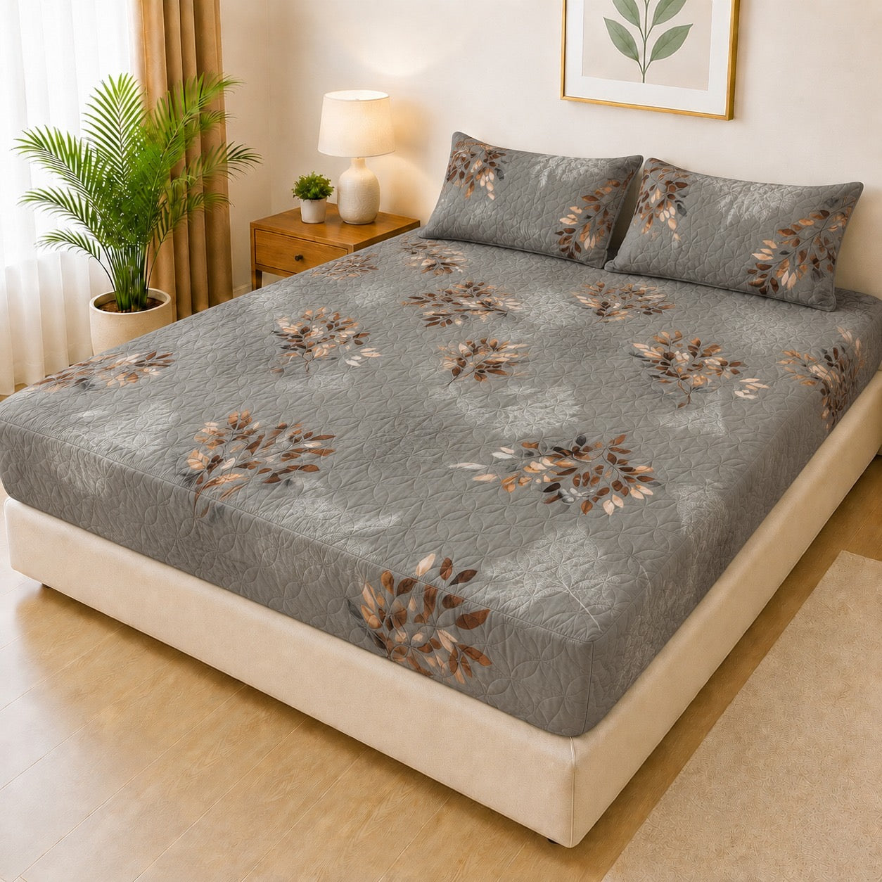Printed 3 Piece's Quilted Bedsheets Set (100% Waterproof) New Arrivals! Luxury Bedsheet tm-0006