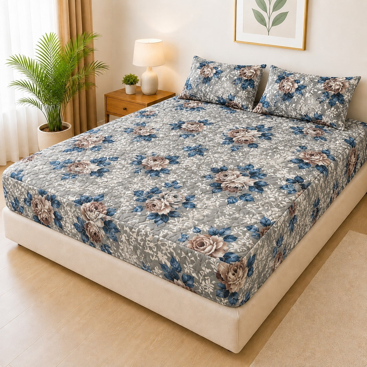 Printed 3 Piece's Quilted Bedsheets Set (100% Waterproof) New Arrivals! Luxury Bedsheet tm-0011